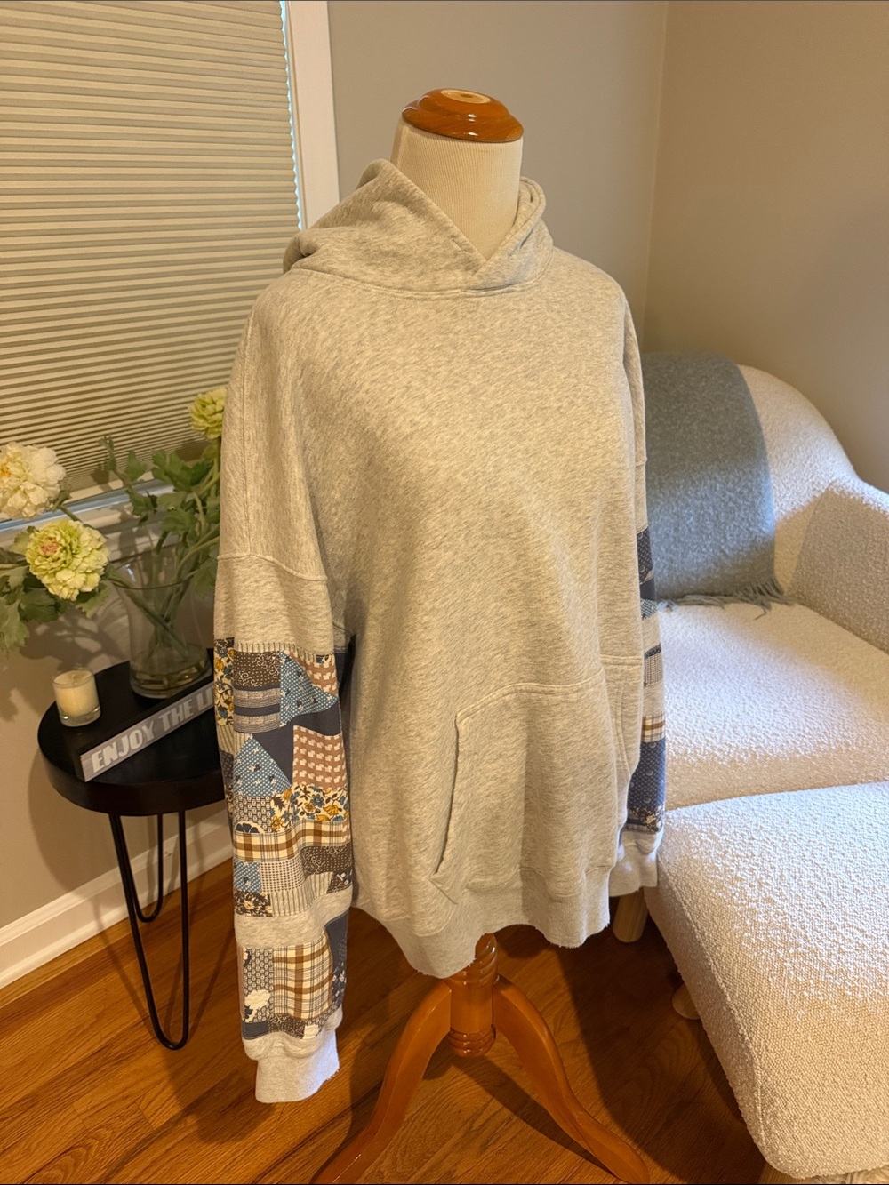 Abercrombie Light Gray Hooded Pullover with Patchwork Sleeves